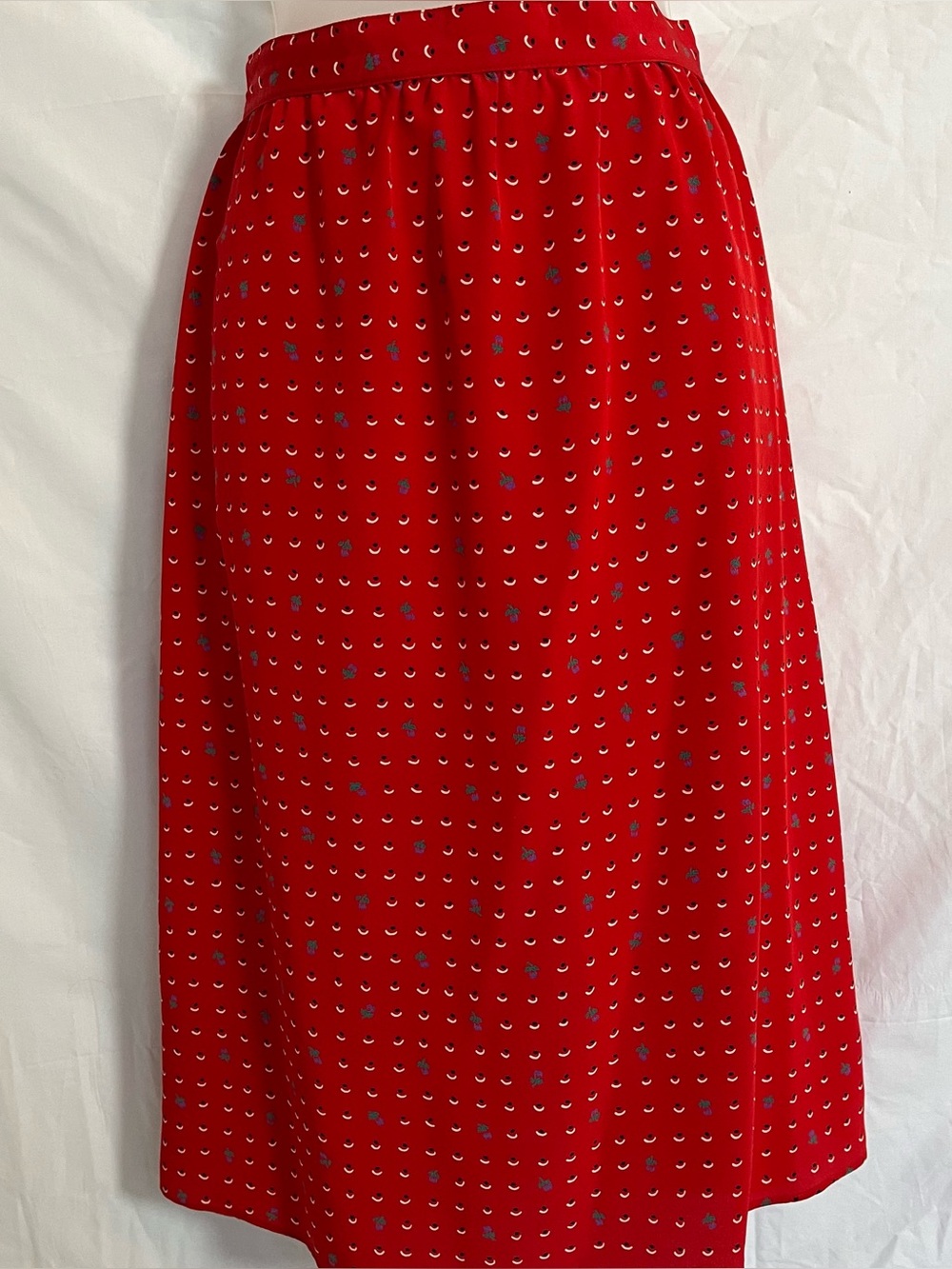 Sasson Paris New York Vintage Red Micro Paisley Pleated Midi Skirt Small 6